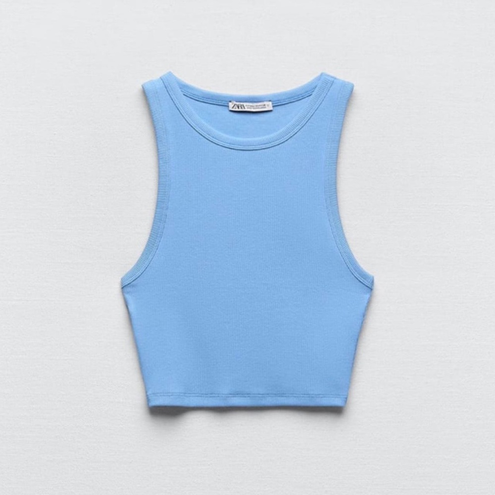 Zara Basic Blue Ribbed Tank